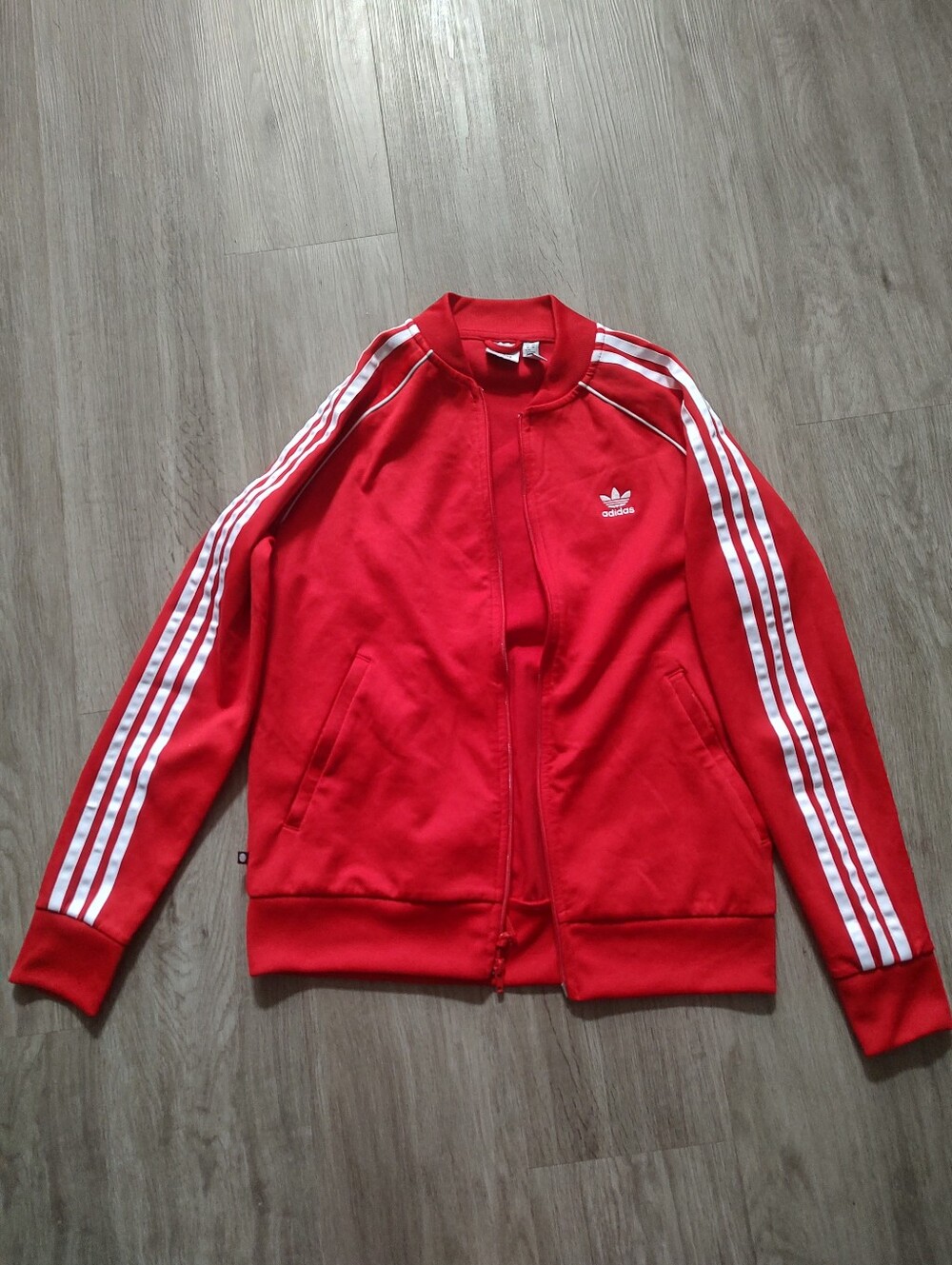adidas Red Track Jacket with White Three-Stripes